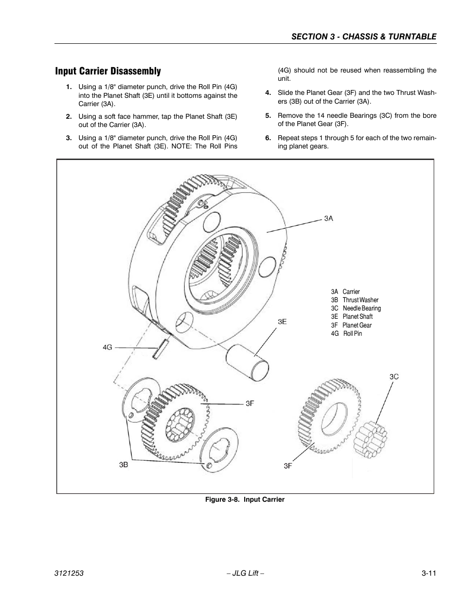 Input carrier disassembly, Input carrier disassembly -11, Input carrier -11 | JLG E300 Service Manual User Manual | Page 45 / 224