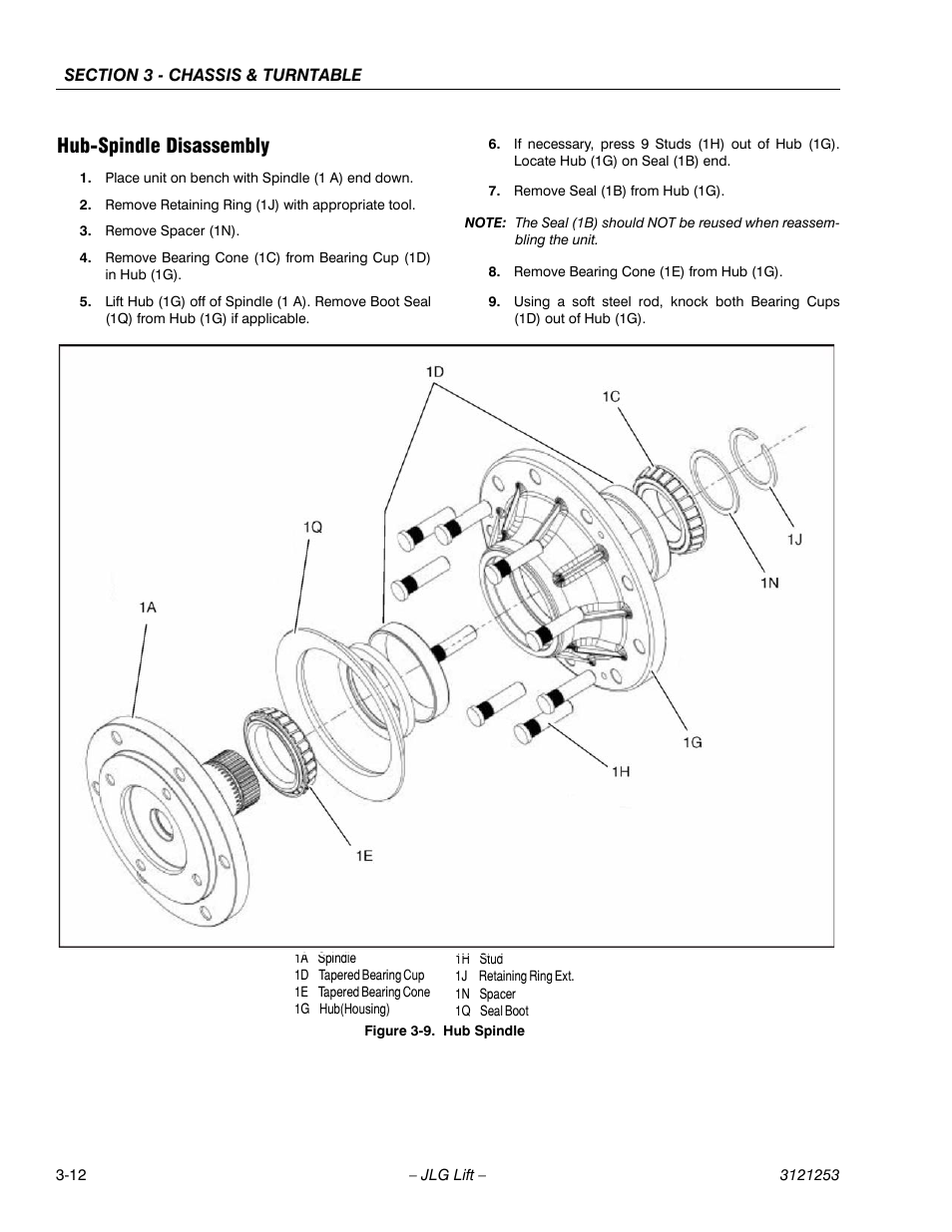 Hub-spindle disassembly, Hub-spindle disassembly -12, Hub spindle -12 | JLG E300 Service Manual User Manual | Page 46 / 224