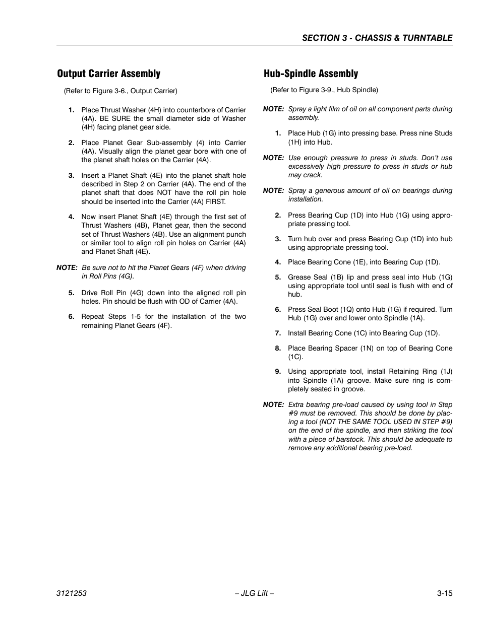 Output carrier assembly, Hub-spindle assembly | JLG E300 Service Manual User Manual | Page 49 / 224