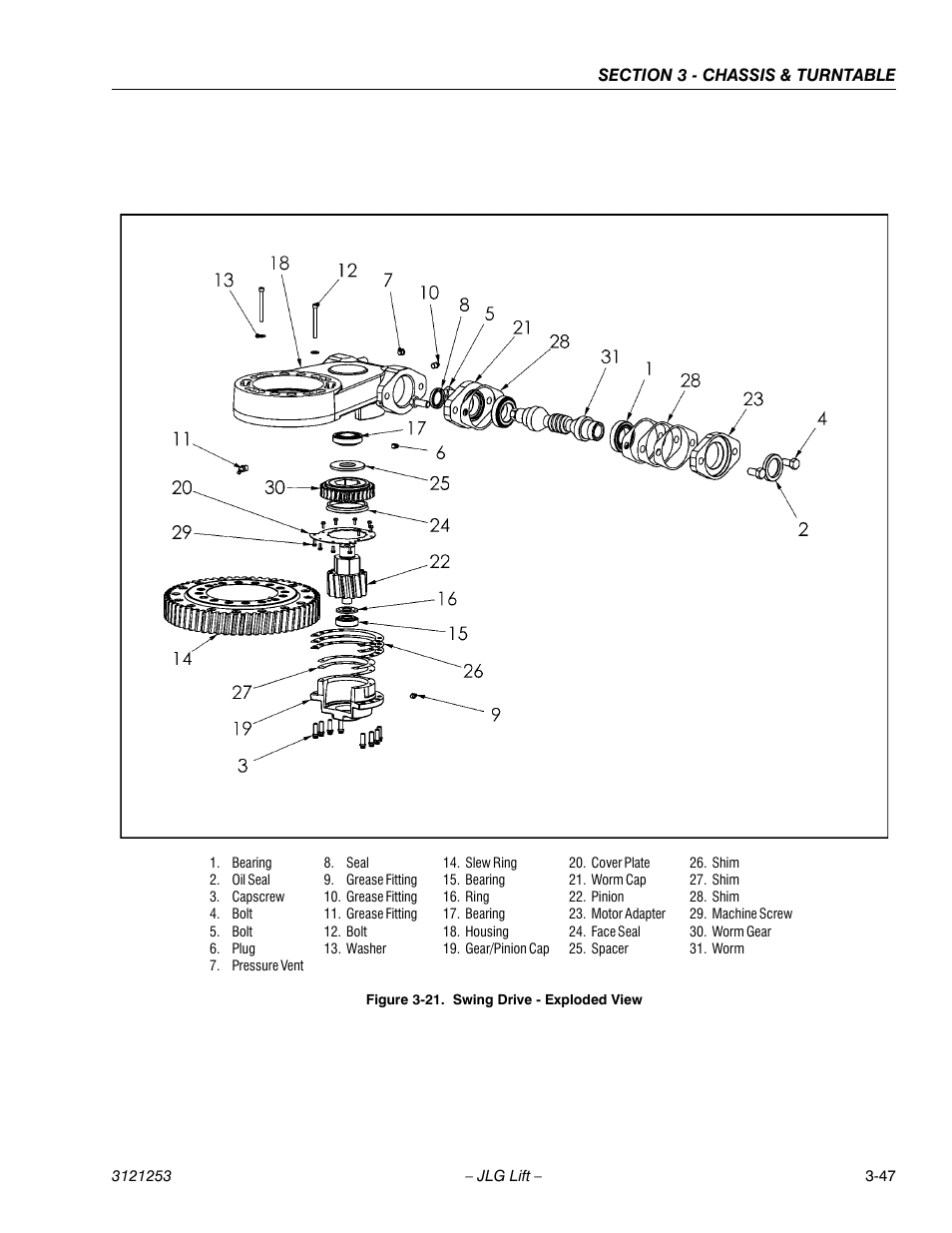 Swing drive - exploded view -47 | JLG E300 Service Manual User Manual | Page 81 / 224