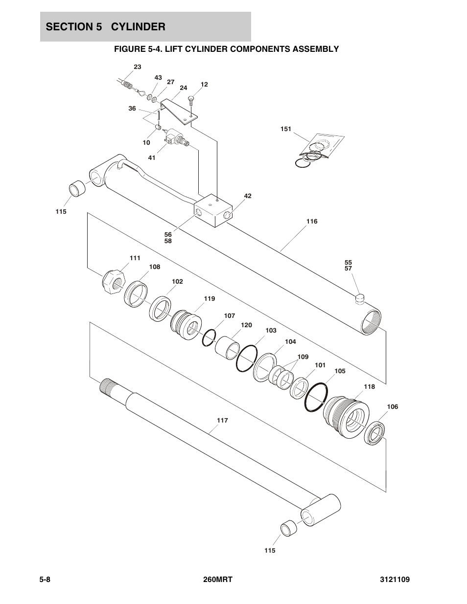 Figure 5-4. lift cylinder components assembly | JLG 260MRT ANSI Parts Manual User Manual | Page 118 / 196