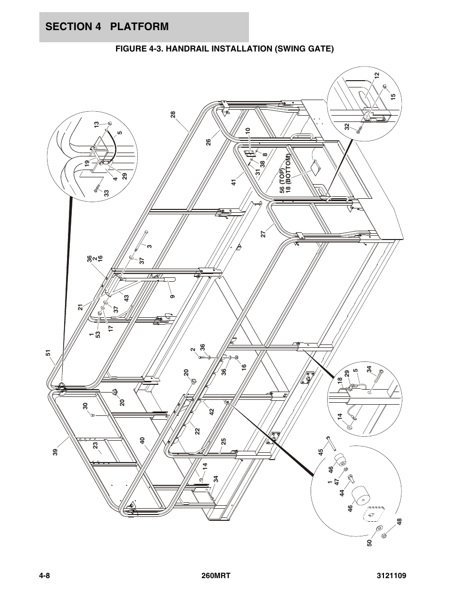 Figure 4-3. handrail installation (swing gate) | JLG 260MRT ANSI Parts Manual User Manual | Page 96 / 196