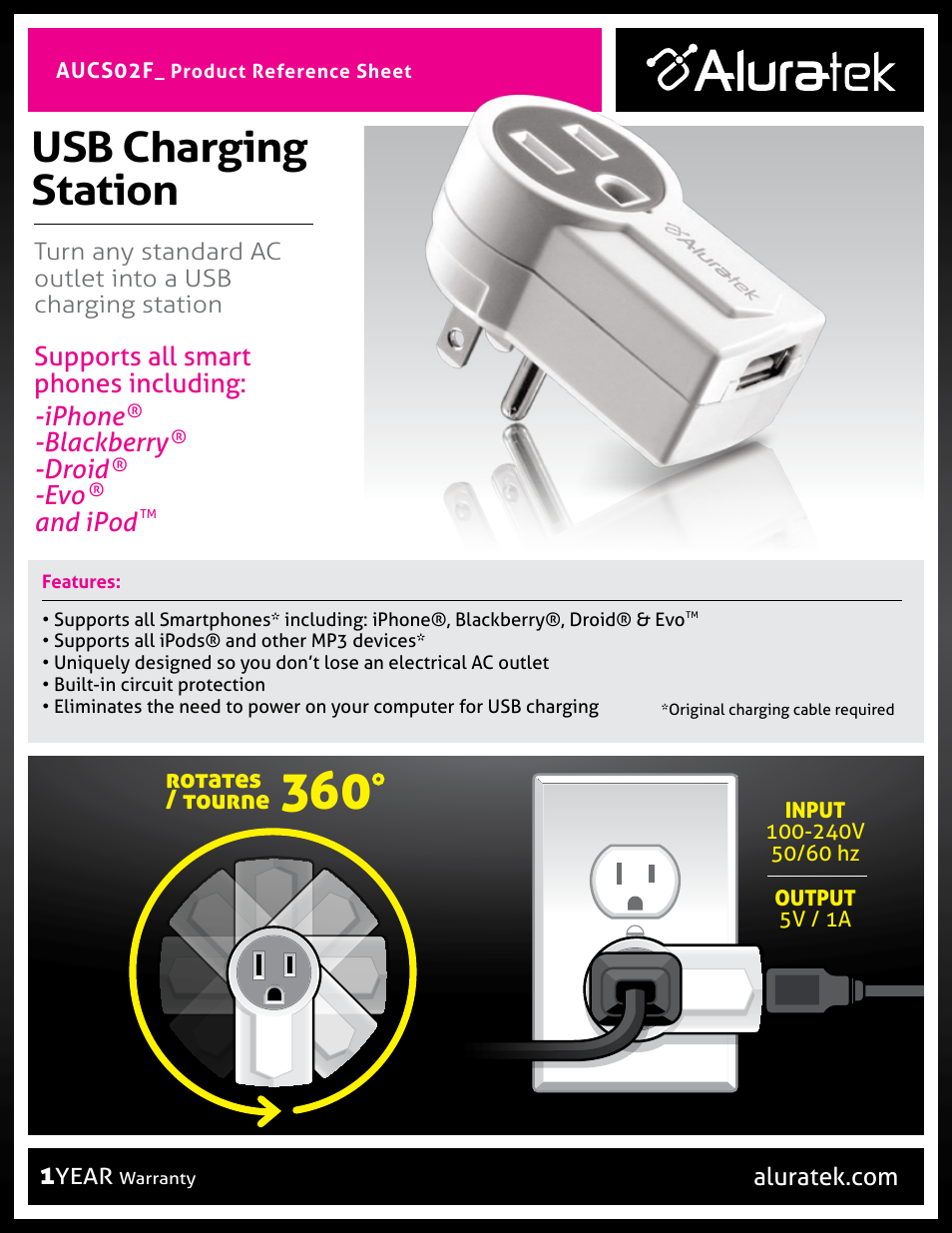 Aluratek AUCS02F User Manual | 1 page