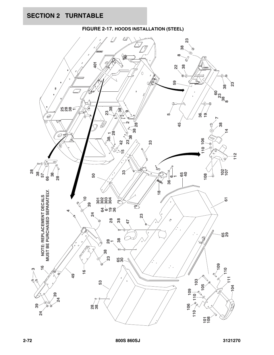 Figure 2-17. hoods installation (steel) | JLG 860SJ Parts Manual User Manual | Page 104 / 294