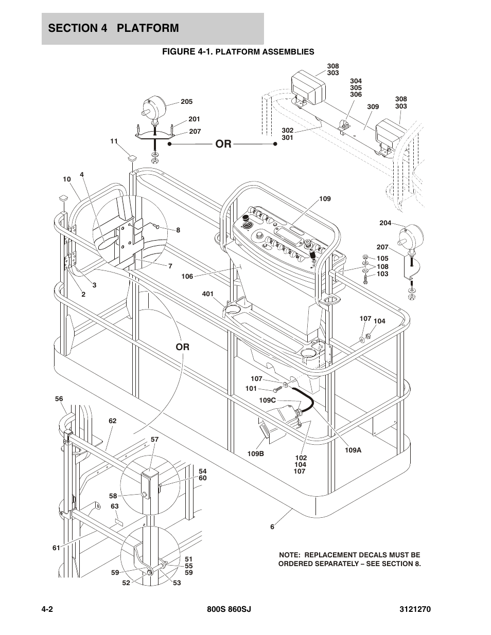 Figure 4-1. platform assemblies, Platform a, Figure 4-1 | JLG 860SJ Parts Manual User Manual | Page 168 / 294