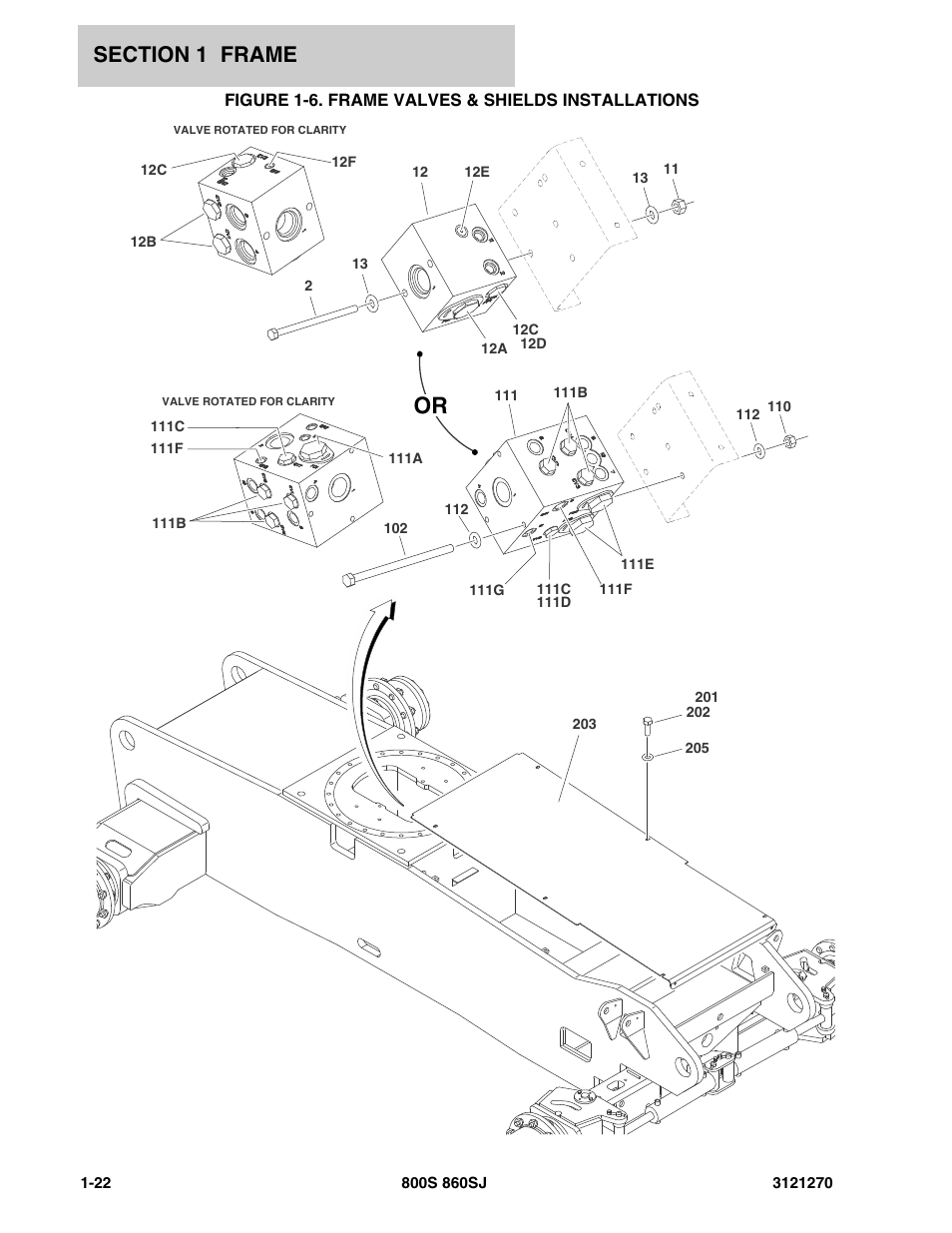 Figure 1-6. frame valves & shields installations, Fram | JLG 860SJ Parts Manual User Manual | Page 28 / 294