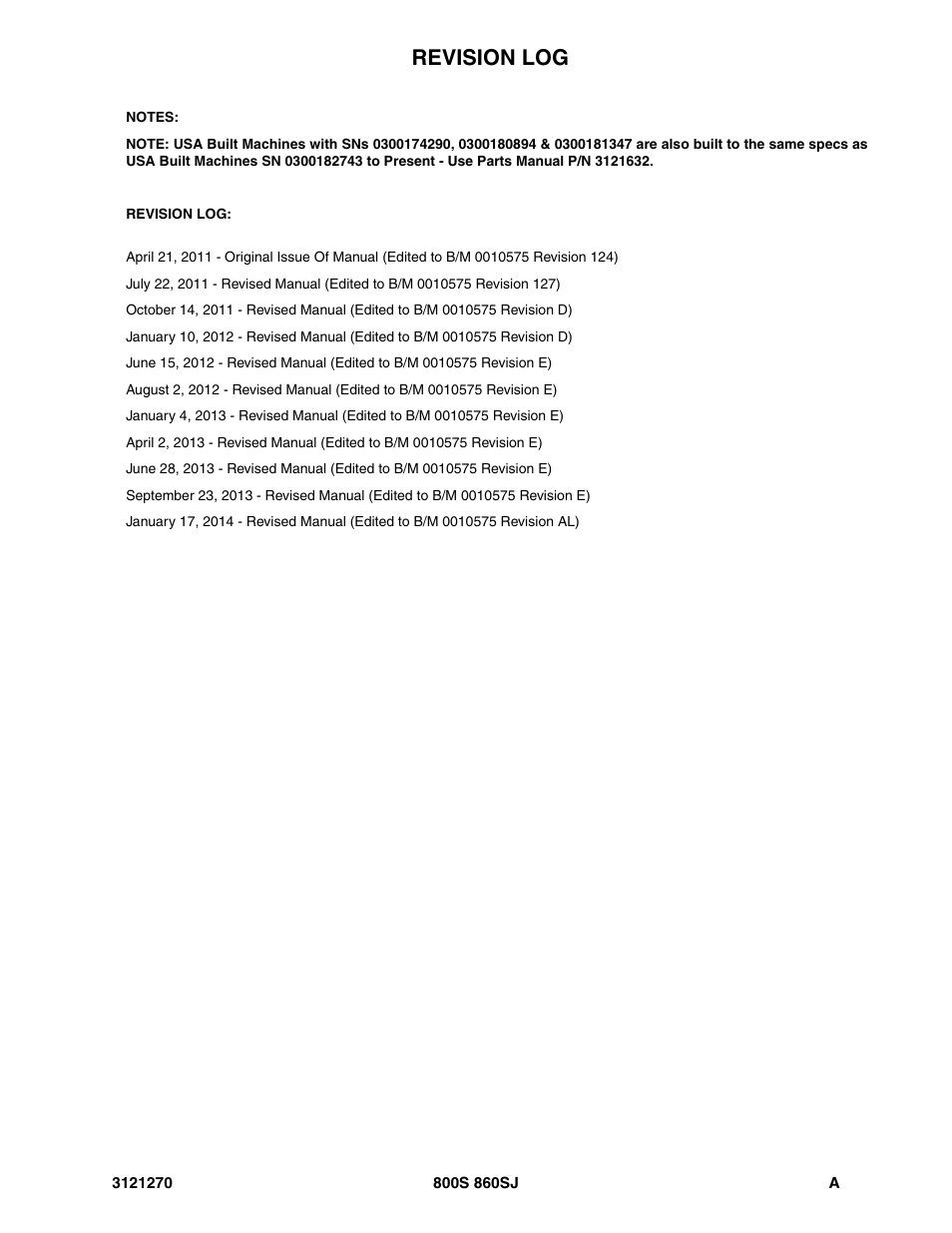 Revision log | JLG 860SJ Parts Manual User Manual | Page 3 / 294