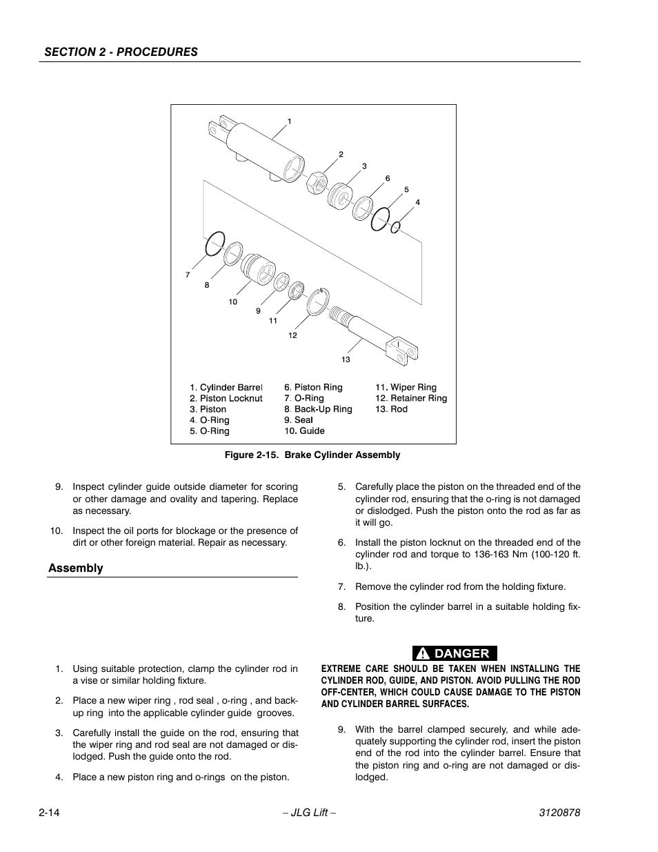 Assembly, Brake cylinder assembly -14 | JLG 2658E3 Service Manual User Manual | Page 26 / 62
