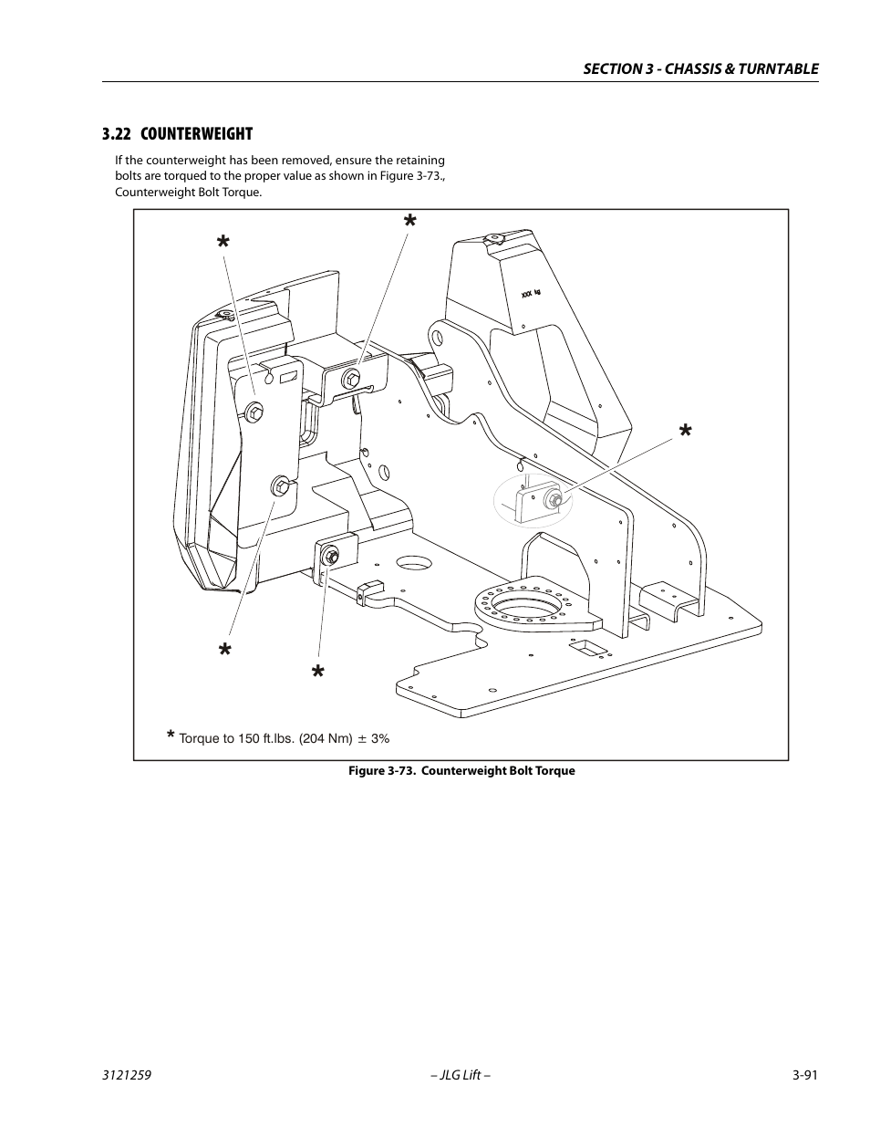 22 counterweight, Counterweight -91, Counterweight bolt torque -91 | JLG 340AJ Service Manual User Manual | Page 131 / 348
