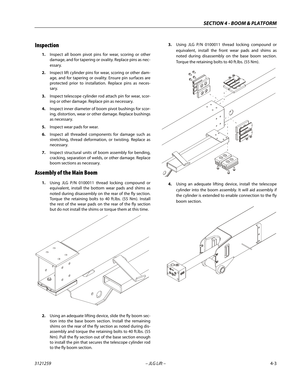 Inspection, Assembly of the main boom, Inspection -3 assembly of the main boom -3 | JLG 340AJ Service Manual User Manual | Page 135 / 348