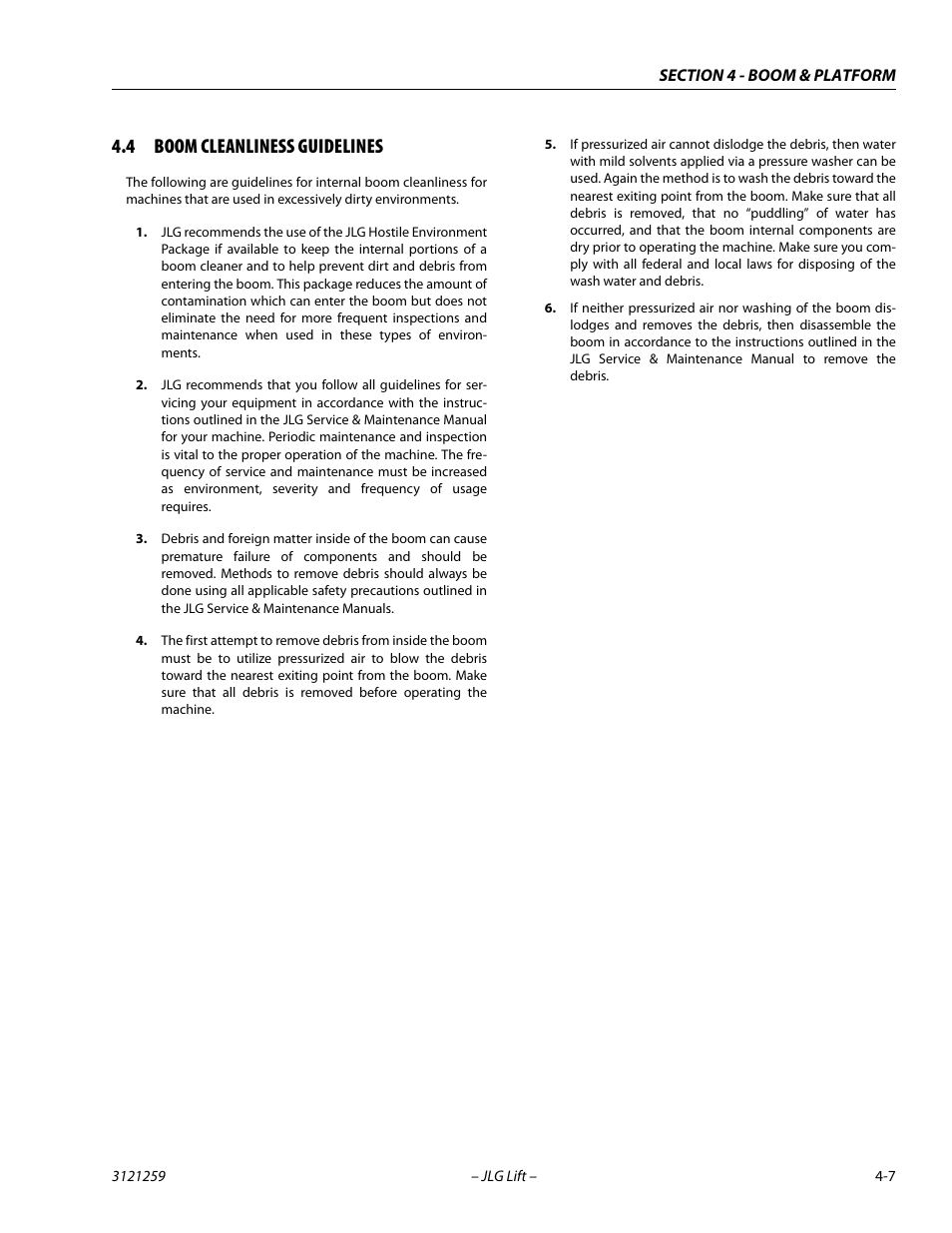 4 boom cleanliness guidelines, Boom cleanliness guidelines -7 | JLG 340AJ Service Manual User Manual | Page 139 / 348