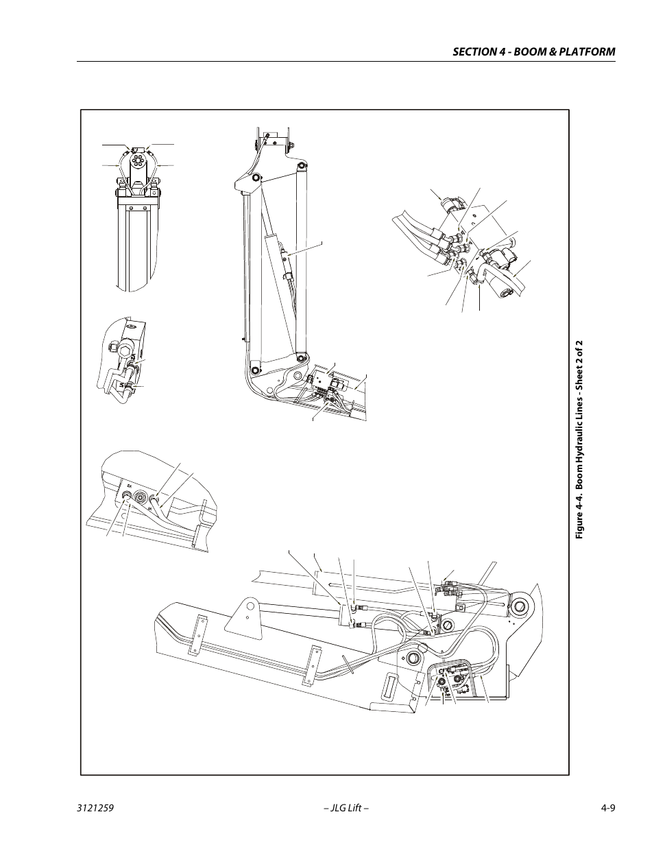 Boom hydraulic lines - sheet 2 of 2 -9, Figure 4-4. boom hy draulic lines - sheet 2 of 2 | JLG 340AJ Service Manual User Manual | Page 141 / 348