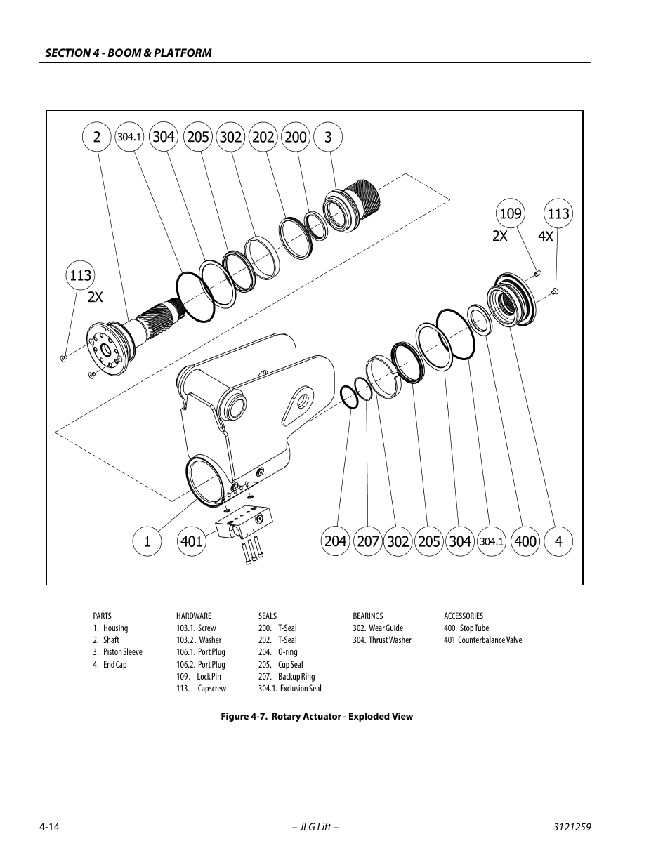 Rotary actuator - exploded view -14 | JLG 340AJ Service Manual User Manual | Page 146 / 348