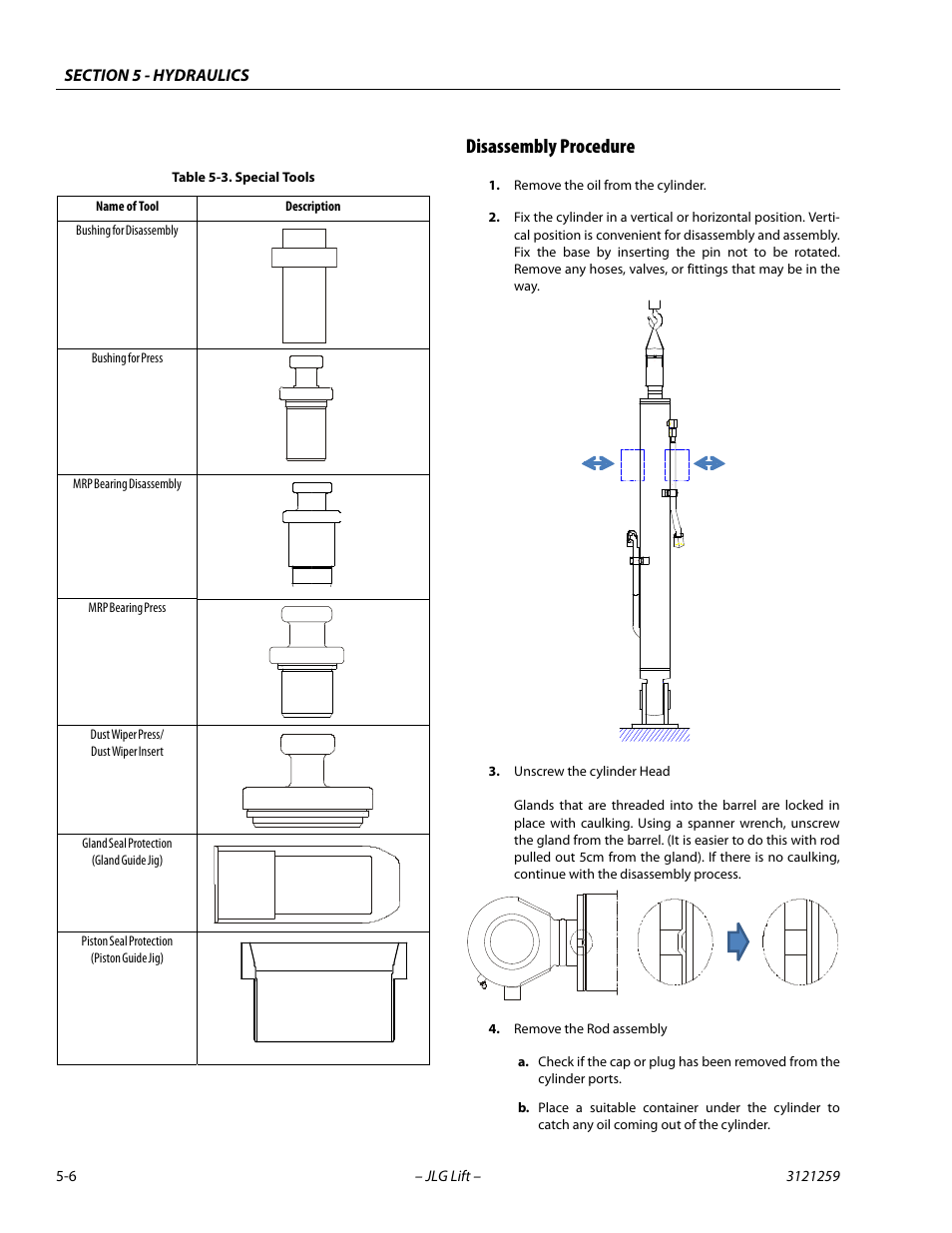 Disassembly procedure, Disassembly procedure -6, Special tools -6 | JLG 340AJ Service Manual User Manual | Page 164 / 348