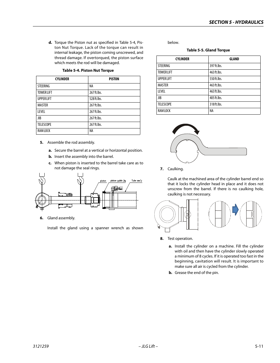 Piston nut torque -11, Gland torque -11 | JLG 340AJ Service Manual User Manual | Page 169 / 348