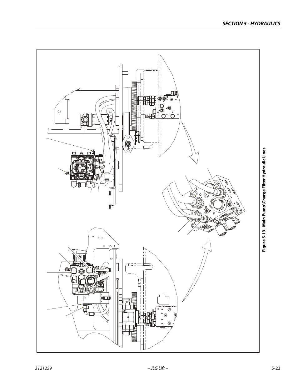 Main pump\charge filter hydraulic lines -23 | JLG 340AJ Service Manual User Manual | Page 181 / 348