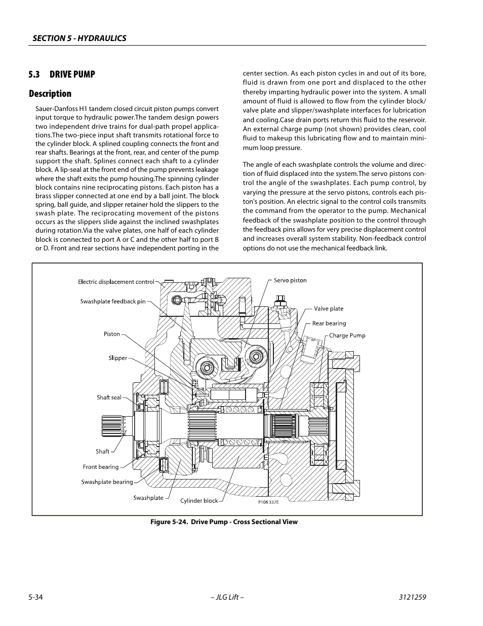 3 drive pump, Description, Drive pump -34 | Drive pump - cross sectional view -34, 3 drive pump description | JLG 340AJ Service Manual User Manual | Page 192 / 348