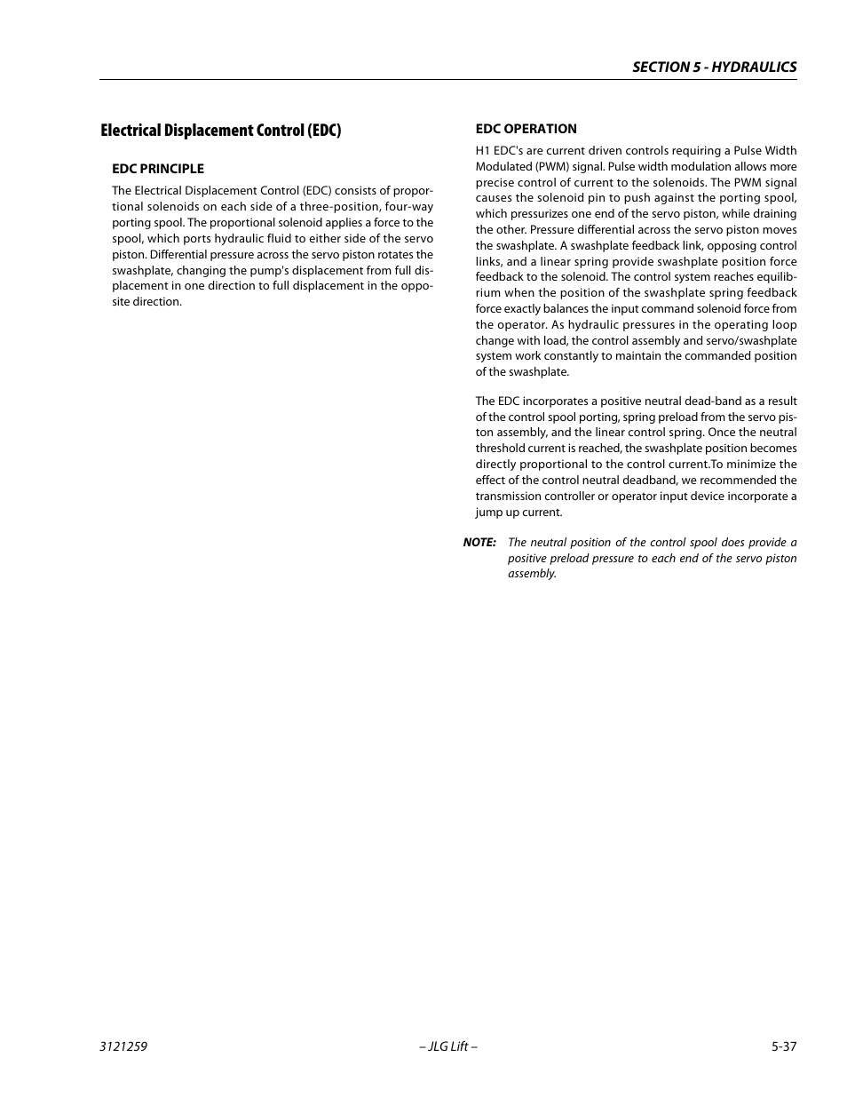 Electrical displacement control (edc), Electrical displacement control (edc) -37 | JLG 340AJ Service Manual User Manual | Page 195 / 348