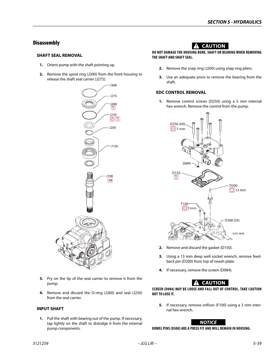 Disassembly, Disassembly -39 | JLG 340AJ Service Manual User Manual | Page 197 / 348