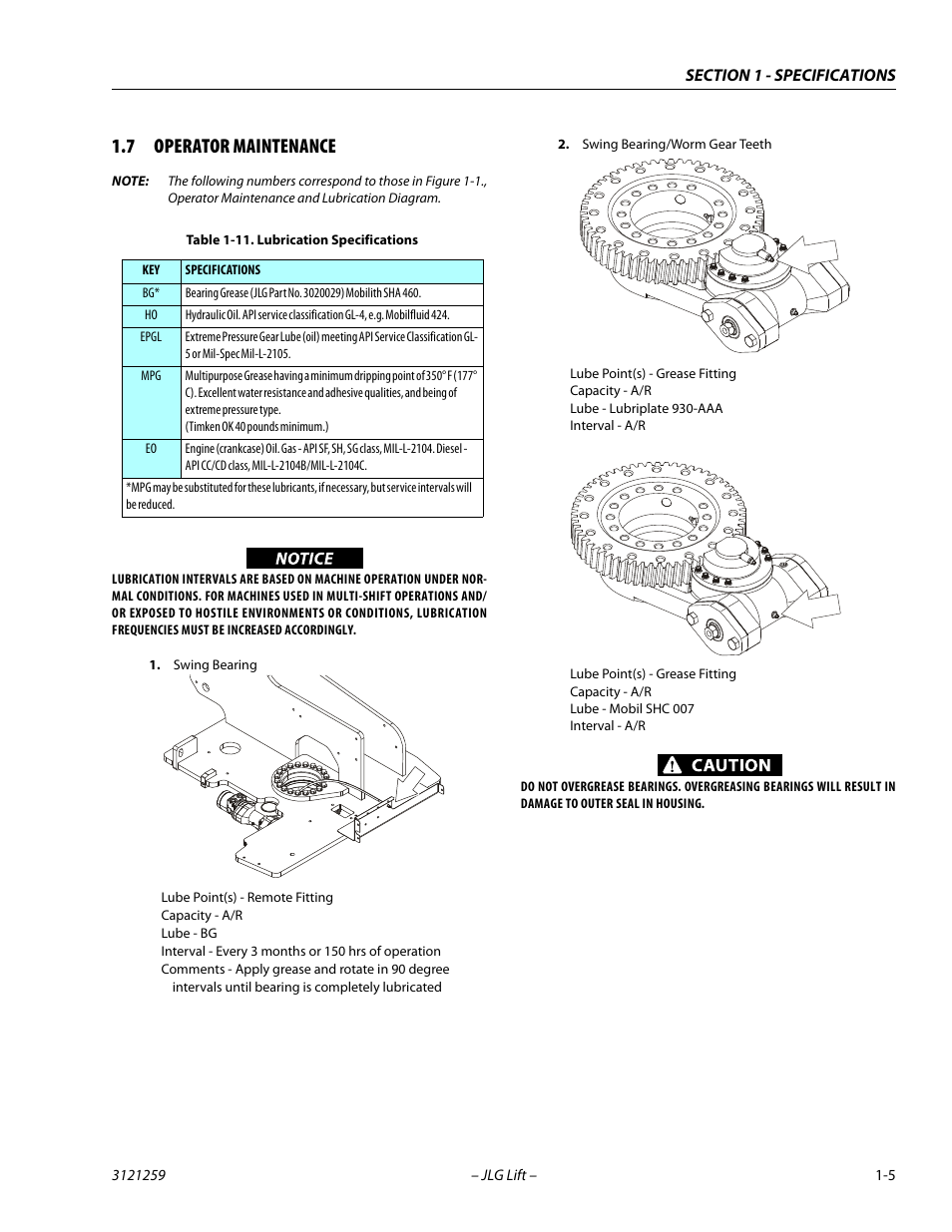 7 operator maintenance, Operator maintenance -5, Lubrication specifications -5 | JLG 340AJ Service Manual User Manual | Page 21 / 348