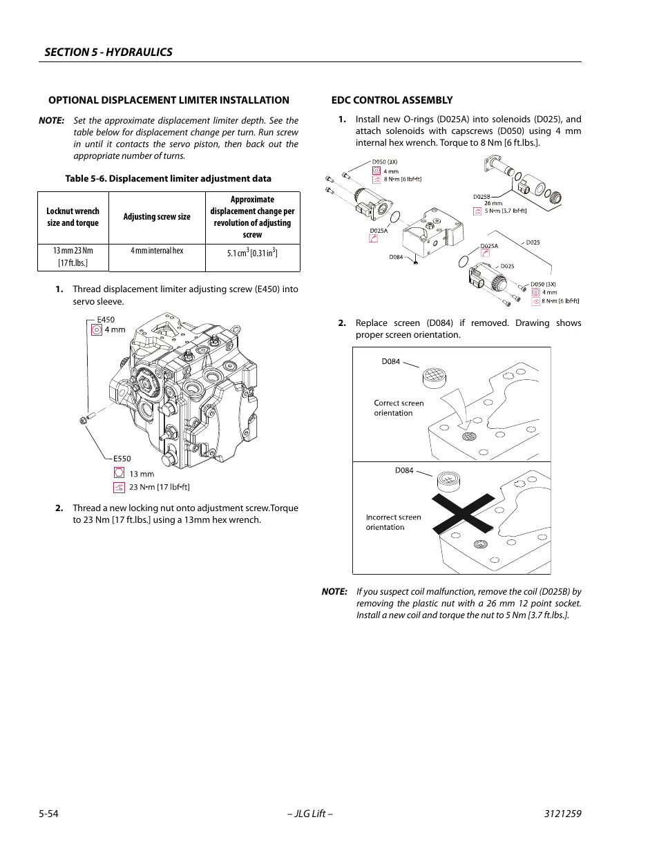 Displacement limiter adjustment data -54 | JLG 340AJ Service Manual User Manual | Page 212 / 348