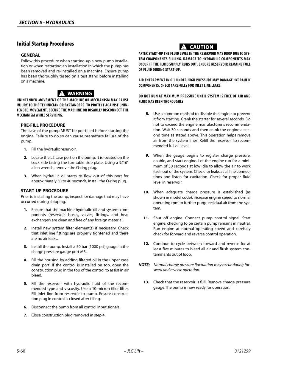 Initial startup procedures, Initial startup procedures -60 | JLG 340AJ Service Manual User Manual | Page 218 / 348