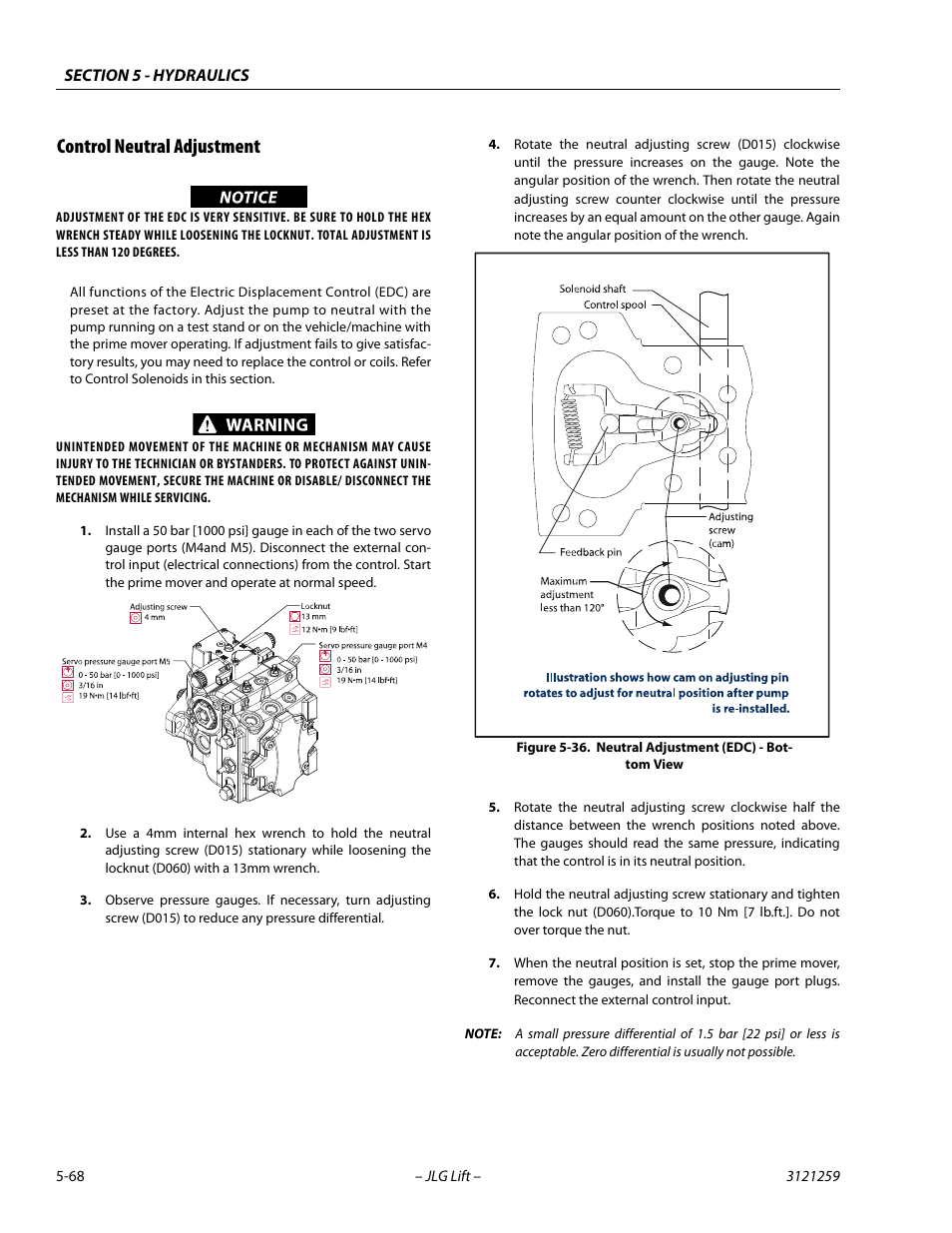 Control neutral adjustment, Control neutral adjustment -68, Neutral adjustment (edc) - bottom view -68 | JLG 340AJ Service Manual User Manual | Page 226 / 348