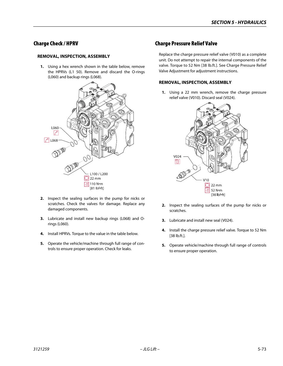 Charge check / hprv, Charge pressure relief valve | JLG 340AJ Service Manual User Manual | Page 231 / 348
