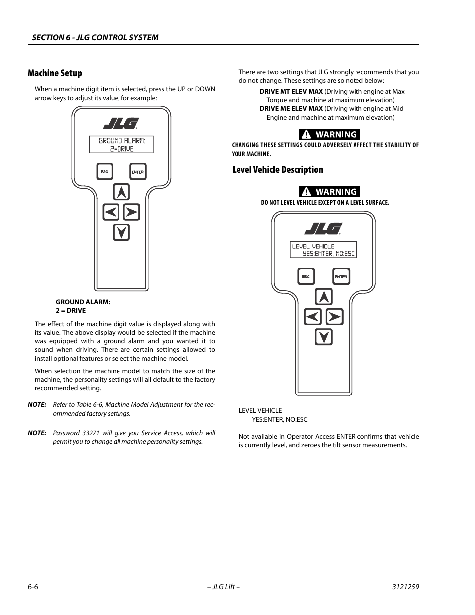 Machine setup, Level vehicle description, Machine setup -6 level vehicle description -6 | JLG 340AJ Service Manual User Manual | Page 250 / 348