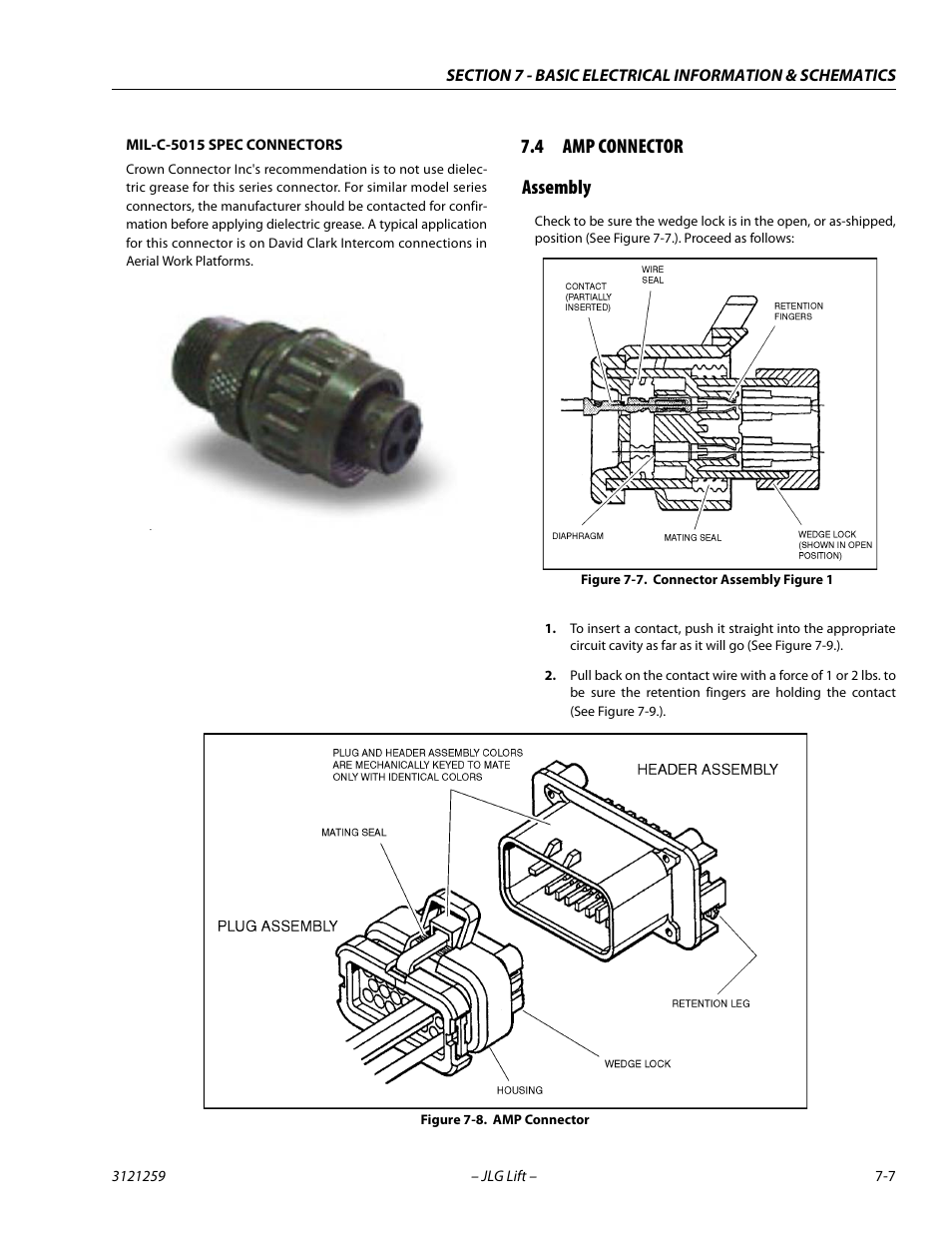 4 amp connector, Assembly, Amp connector -7 | Assembly -7, Connector assembly figure 1 -7, 4 amp connector assembly | JLG 340AJ Service Manual User Manual | Page 321 / 348