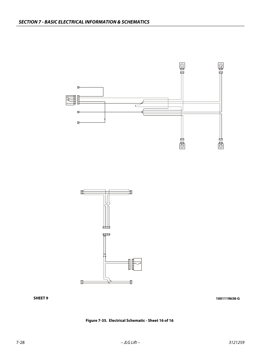 Electrical schematic - sheet 16 of 16 -28, Sheet 9, Chassis light (option) | Platform lights (option) | JLG 340AJ Service Manual User Manual | Page 342 / 348