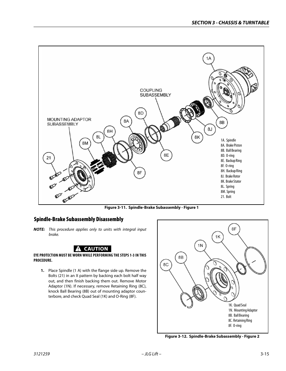 Spindle-brake subassembly disassembly, Spindle-brake subassembly disassembly -15, Spindle-brake subassembly - figure 1 -15 | Spindle-brake subassembly - figure 2 -15 | JLG 340AJ Service Manual User Manual | Page 55 / 348