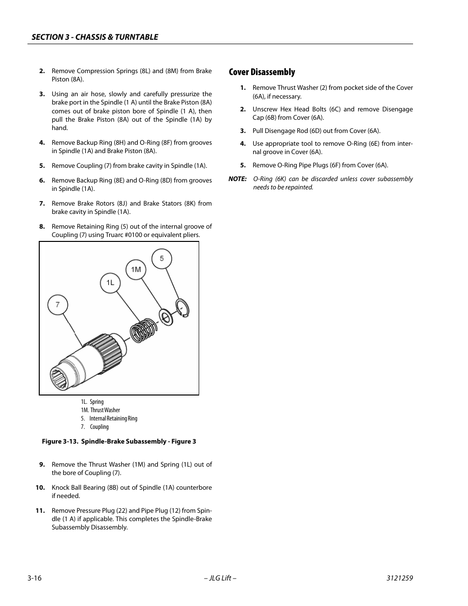Cover disassembly, Cover disassembly -16, Spindle-brake subassembly - figure 3 -16 | JLG 340AJ Service Manual User Manual | Page 56 / 348