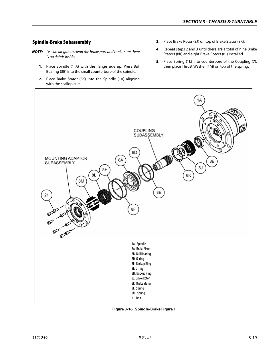 Spindle-brake subassembly, Spindle-brake subassembly -19, Spindle-brake figure 1 -19 | JLG 340AJ Service Manual User Manual | Page 59 / 348