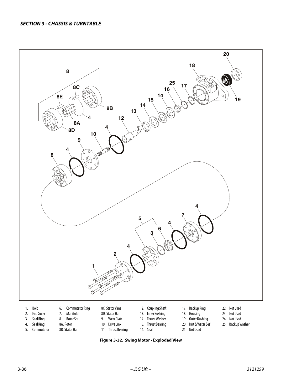 Swing motor - exploded view -36 | JLG 340AJ Service Manual User Manual | Page 76 / 348