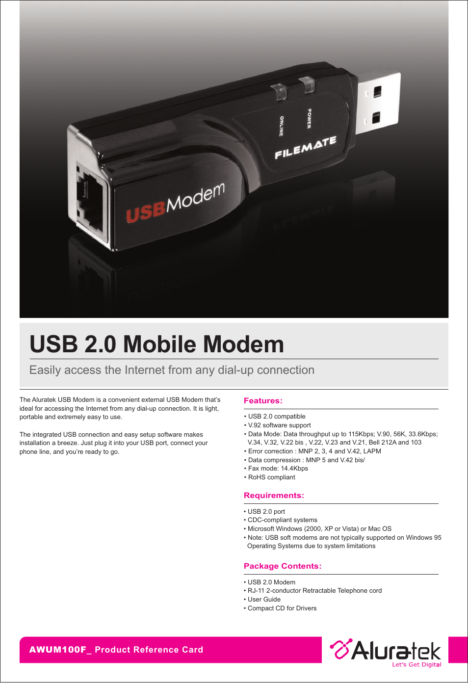 Aluratek FileMate AWUM100F User Manual | 1 page