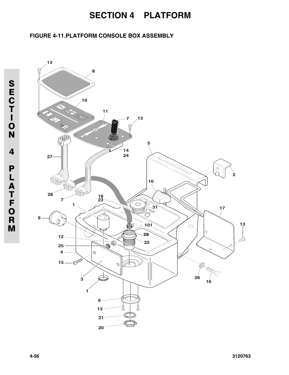 Figure 4-11. platform console box assembly, Platform console box assembly -56 | JLG 2658E3 ANSI Parts Manual User Manual | Page 134 / 220