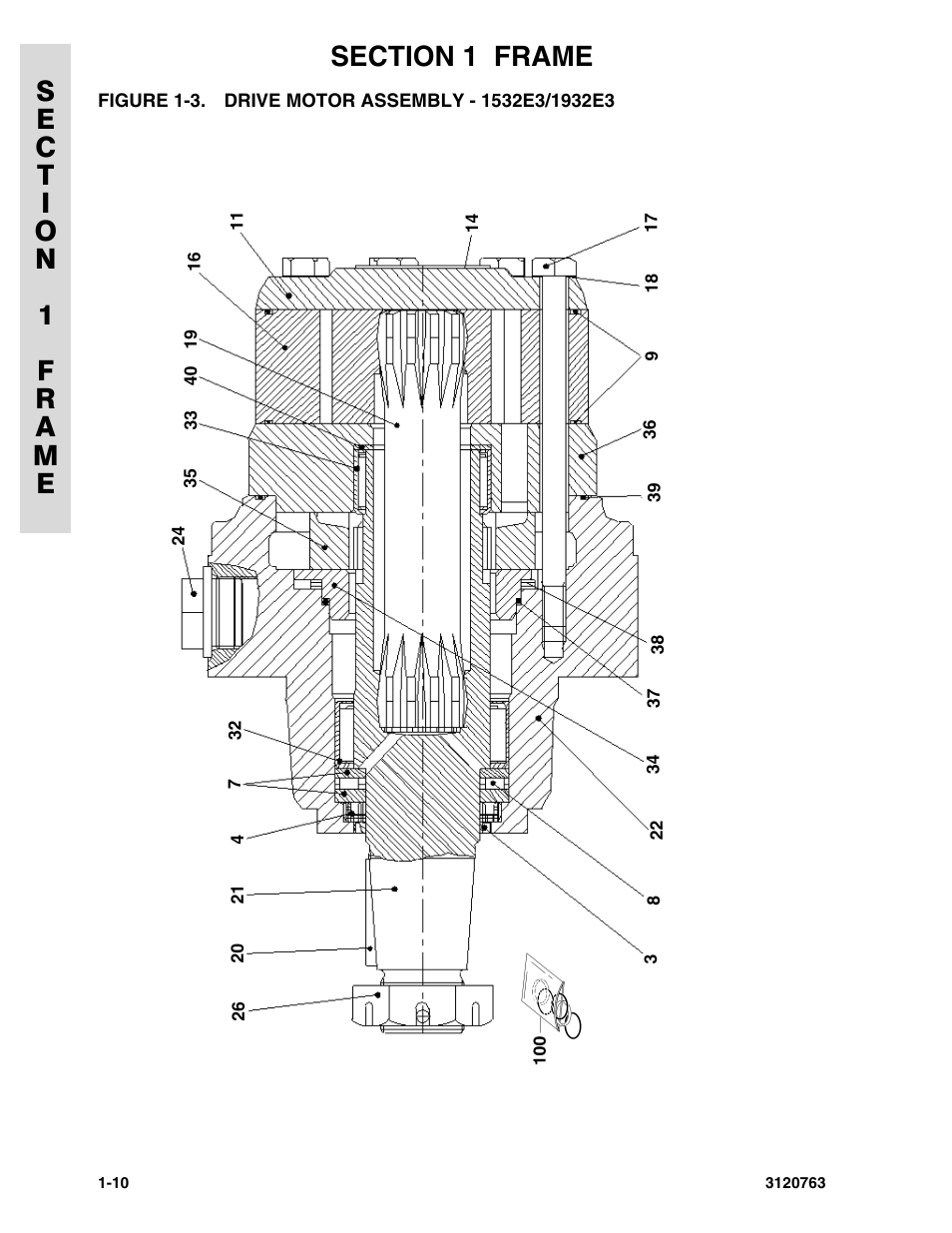 Figure 1-3. drive motor assembly - 1532e3/1932e3, Drive motor assembly - 1532e3/1932e3 -10 | JLG 2658E3 ANSI Parts Manual User Manual | Page 16 / 220