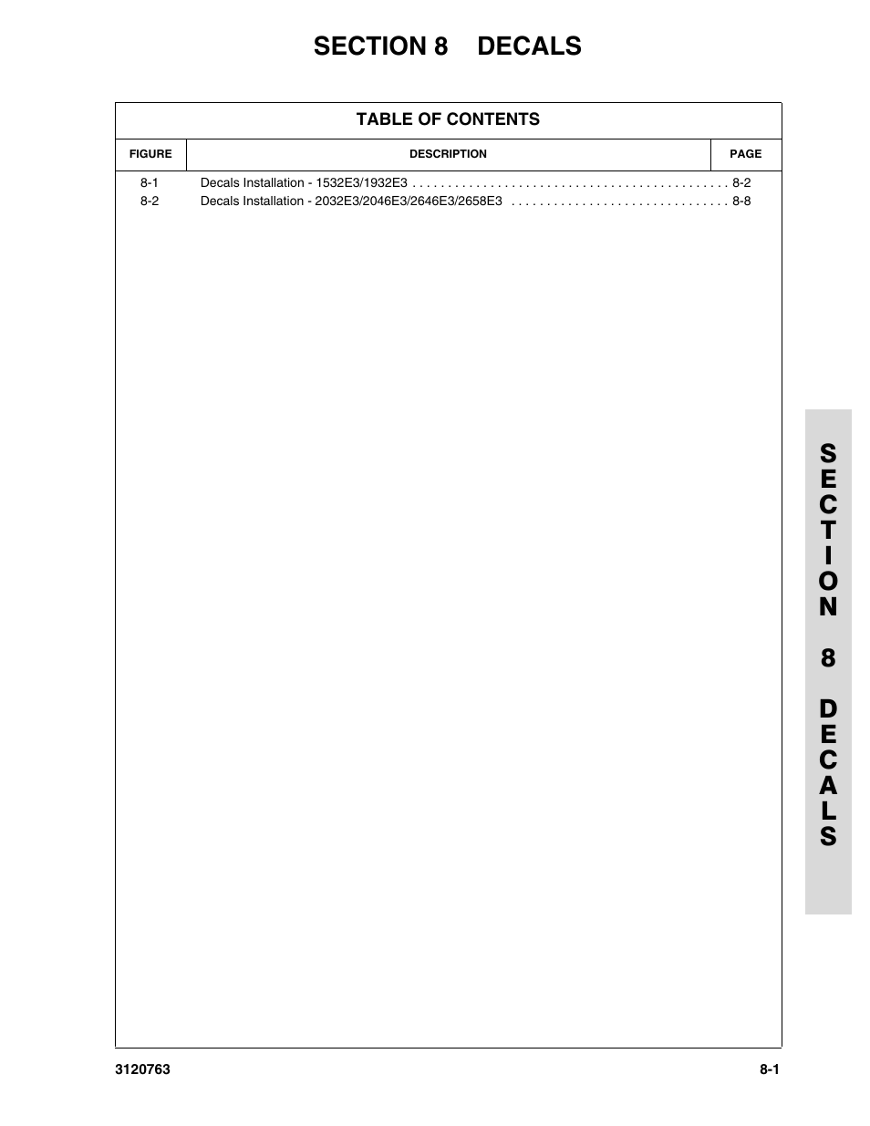 Section 8 decals, Section 8 - decals -1 | JLG 2658E3 ANSI Parts Manual User Manual | Page 187 / 220