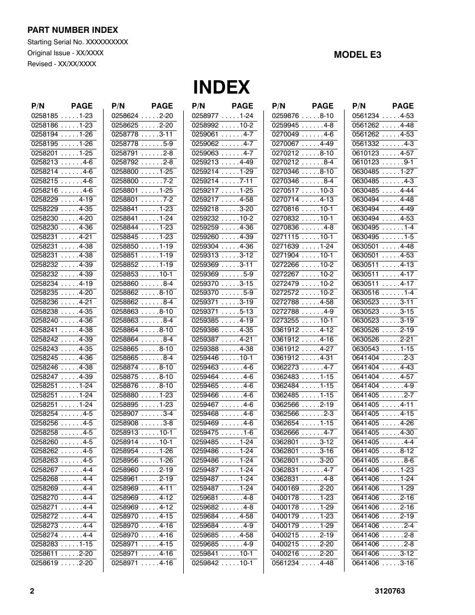 Index | JLG 2658E3 ANSI Parts Manual User Manual | Page 208 / 220