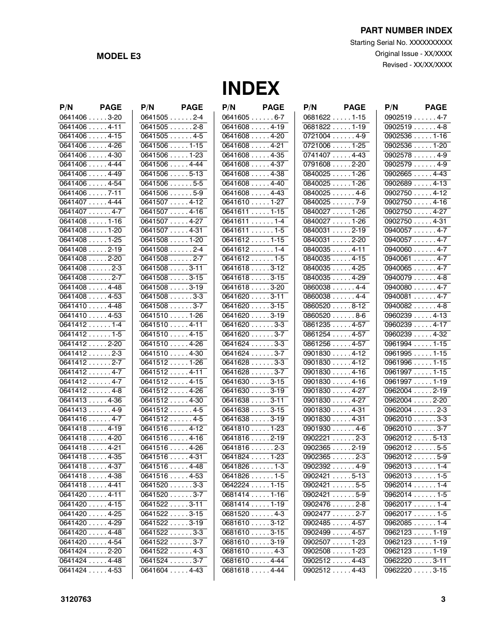 Index | JLG 2658E3 ANSI Parts Manual User Manual | Page 209 / 220