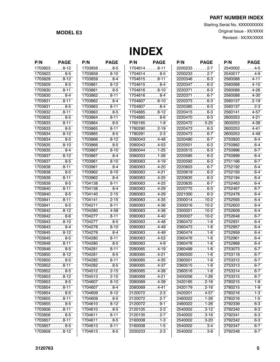 Index | JLG 2658E3 ANSI Parts Manual User Manual | Page 211 / 220