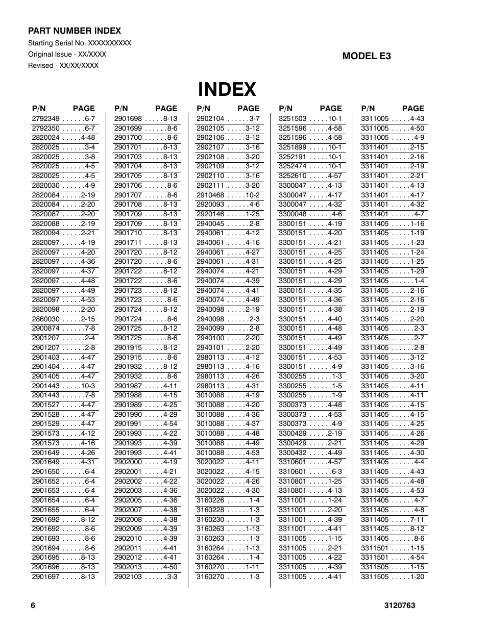 Index | JLG 2658E3 ANSI Parts Manual User Manual | Page 212 / 220