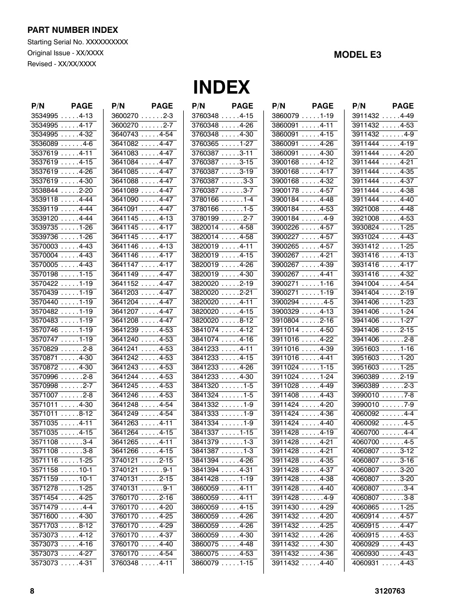 Index | JLG 2658E3 ANSI Parts Manual User Manual | Page 214 / 220
