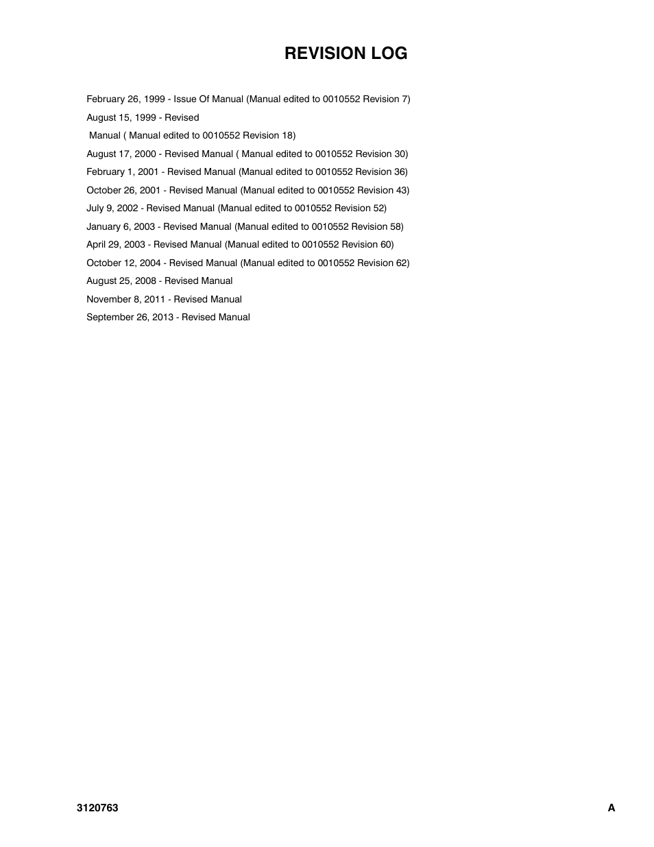 Revision log | JLG 2658E3 ANSI Parts Manual User Manual | Page 3 / 220