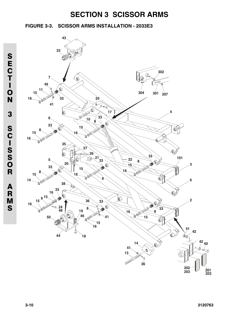 Figure 3-3. scissor arms installation - 2033e3, Scissor arms installation - 2033e3 -10 | JLG 2658E3 ANSI Parts Manual User Manual | Page 68 / 220