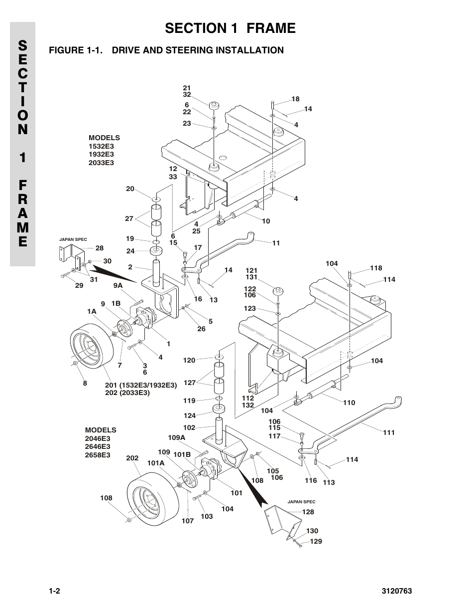 Figure 1-1. drive and steering installation, Drive and steering installation -2 | JLG 2658E3 ANSI Parts Manual User Manual | Page 8 / 220