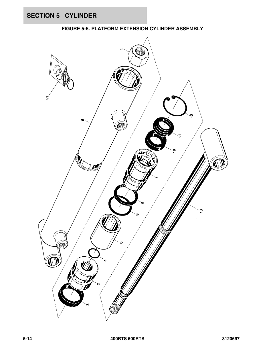 Figure 5-5. platform extension cylinder assembly | JLG 500RTS ANSI Parts Manual User Manual | Page 190 / 284