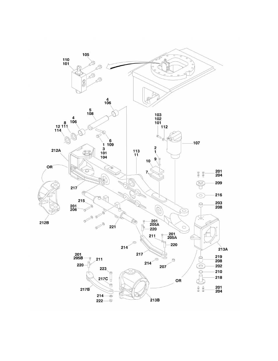 Figure 1-3. axle and steering installation - 4wd | JLG 450A_AJ Series II Parts Manual User Manual | Page 18 / 306