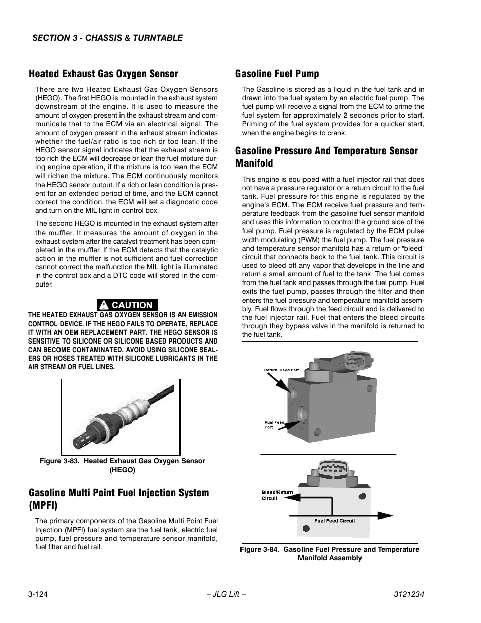 Heated exhaust gas oxygen sensor, Gasoline multi point fuel injection system (mpfi), Gasoline fuel pump | Gasoline pressure and temperature sensor manifold, Heated exhaust gas oxygen sensor (hego) -124 | JLG 680S Service Manual User Manual | Page 172 / 332